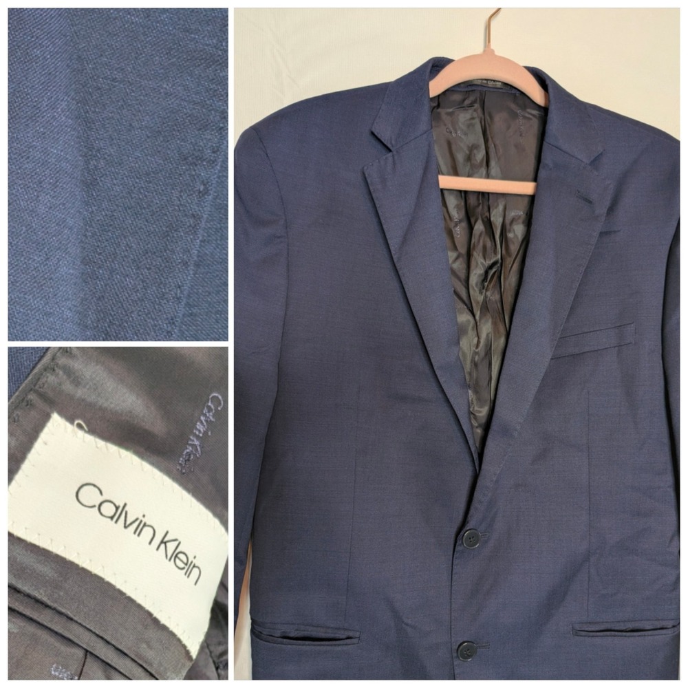 Calvin Klein Extreme Slim Fit Mens Navy Plaid Wool Sport Coat‎ Blazer 44R